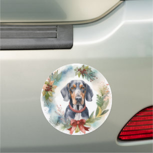 Bluetick Coonhound Christmas Wreath Festive Pup Car Magnet