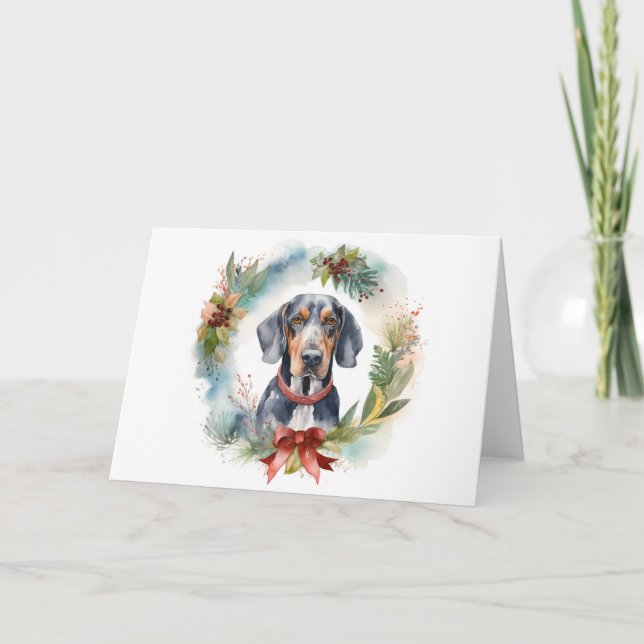 Bluetick Coonhound Christmas Wreath Festive Pup  Card (Front)