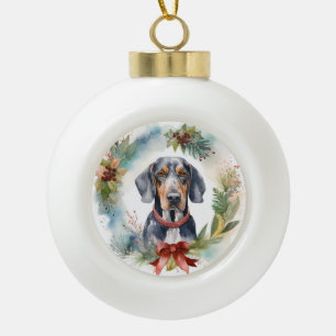 Bluetick Coonhound Christmas Wreath Festive Pup Ceramic Ball Christmas Ornament
