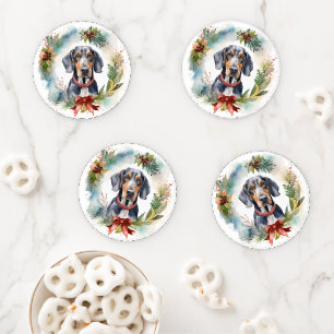 Bluetick Coonhound Christmas Wreath Festive Pup Coaster Set