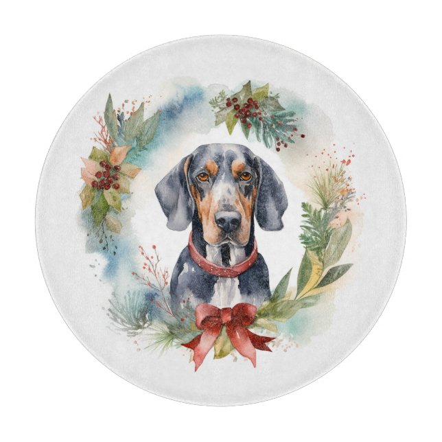 Bluetick Coonhound Christmas Wreath Festive Pup  Cutting Board (Front)