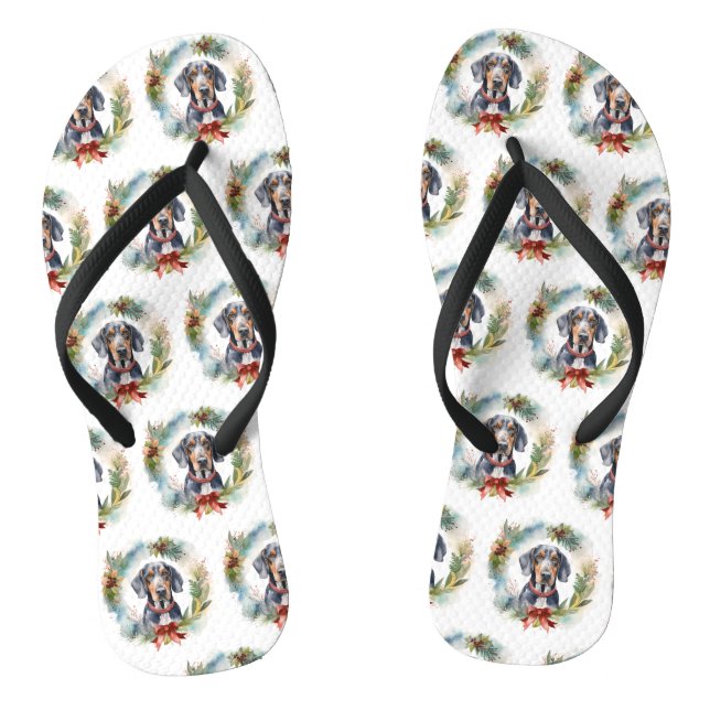 Bluetick Coonhound Christmas Wreath Festive Pup  Flip Flops (Footbed)