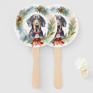 Bluetick Coonhound Christmas Wreath Festive Pup Hand Fan