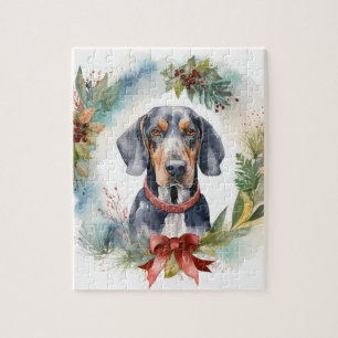 Bluetick Coonhound Christmas Wreath Festive Pup Jigsaw Puzzle