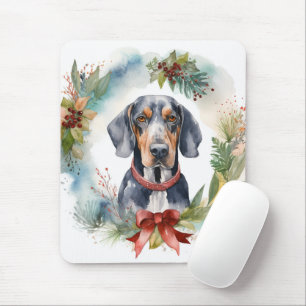 Bluetick Coonhound Christmas Wreath Festive Pup Mouse Pad