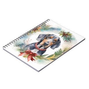 Bluetick Coonhound Christmas Wreath Festive Pup Notebook