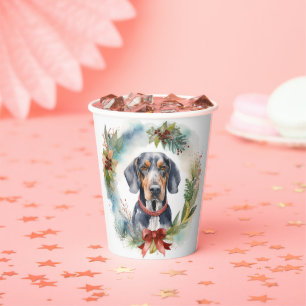 Bluetick Coonhound Christmas Wreath Festive Pup Paper Cups