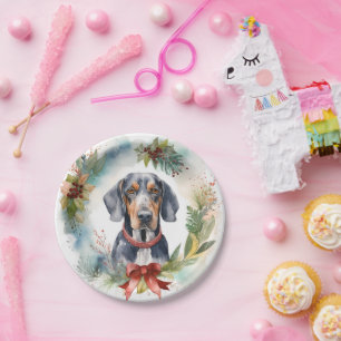 Bluetick Coonhound Christmas Wreath Festive Pup Paper Plates