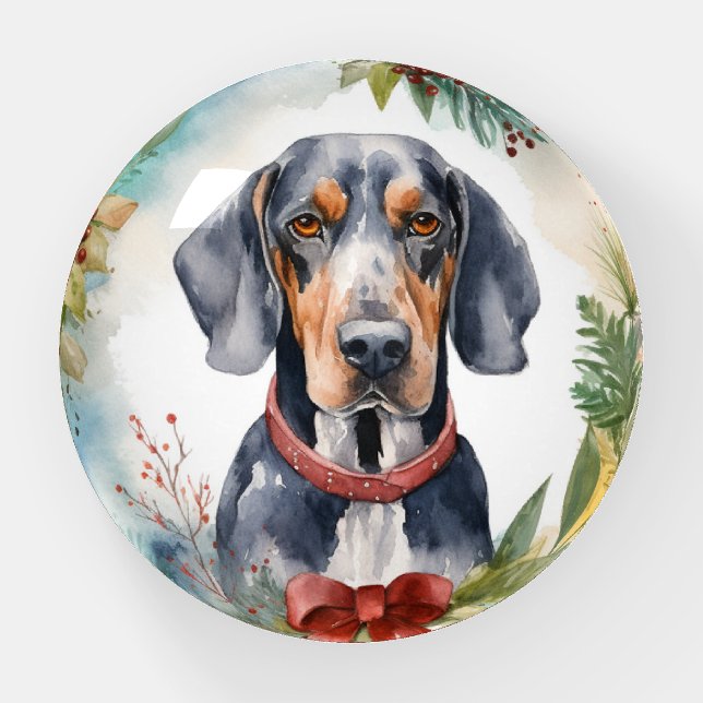 Bluetick Coonhound Christmas Wreath Festive Pup  Paperweight (Front)