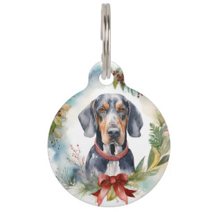 Bluetick Coonhound Christmas Wreath Festive Pup Pet ID Tag