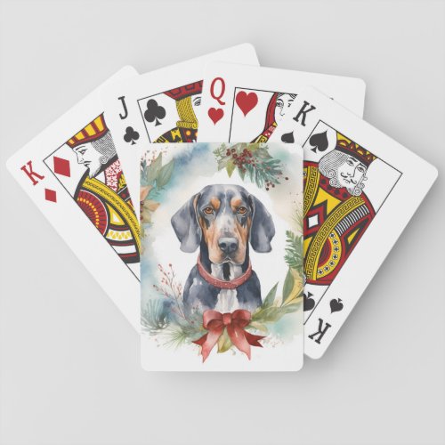 Bluetick Coonhound Christmas Wreath Festive Pup  Poker Cards