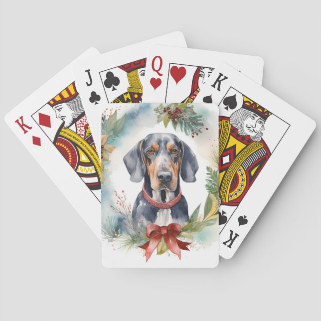 Bluetick Coonhound Christmas Wreath Festive Pup  Poker Cards (Back)
