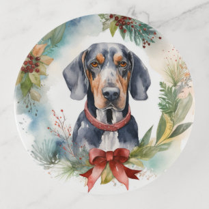 Bluetick Coonhound Christmas Wreath Festive Pup Trinket Tray