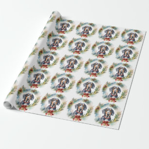 Bluetick Coonhound Christmas Wreath Festive Pup Wrapping Paper