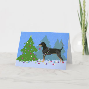 Bluetick Coonhound Decorating Christmas Tree Holiday Card