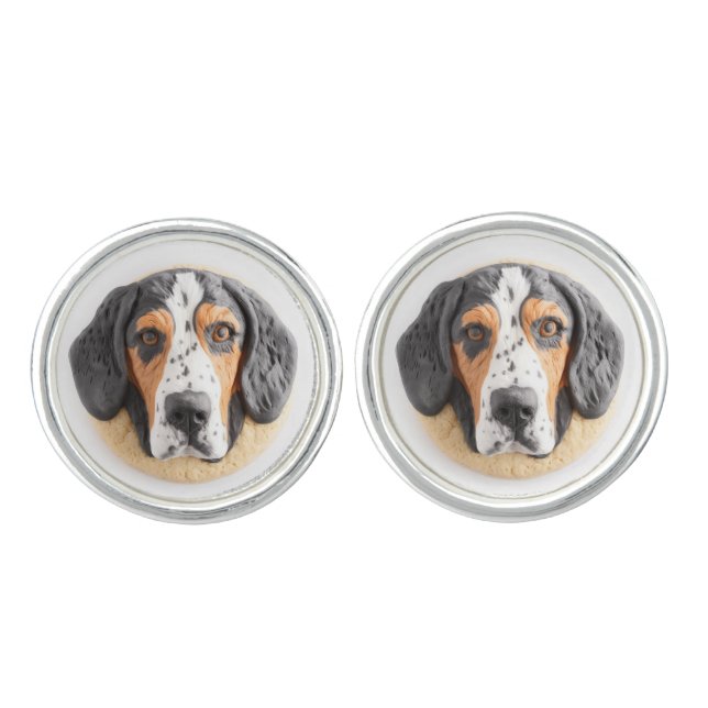 Bluetick Coonhound Dog 3D Inspired Cufflinks (Front)