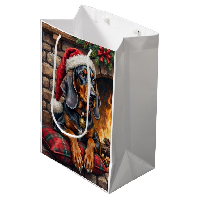 Bluetick Coonhound Dog Cozy Lodge Christmas Medium Gift Bag (Front Angled)