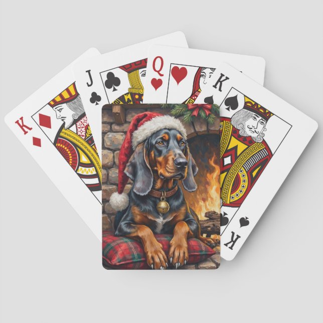 Bluetick Coonhound Dog Cozy Lodge Christmas Poker Cards (Back)