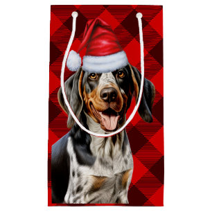 Bluetick Coonhound Dog Festive Plaid Christmas Small Gift Bag