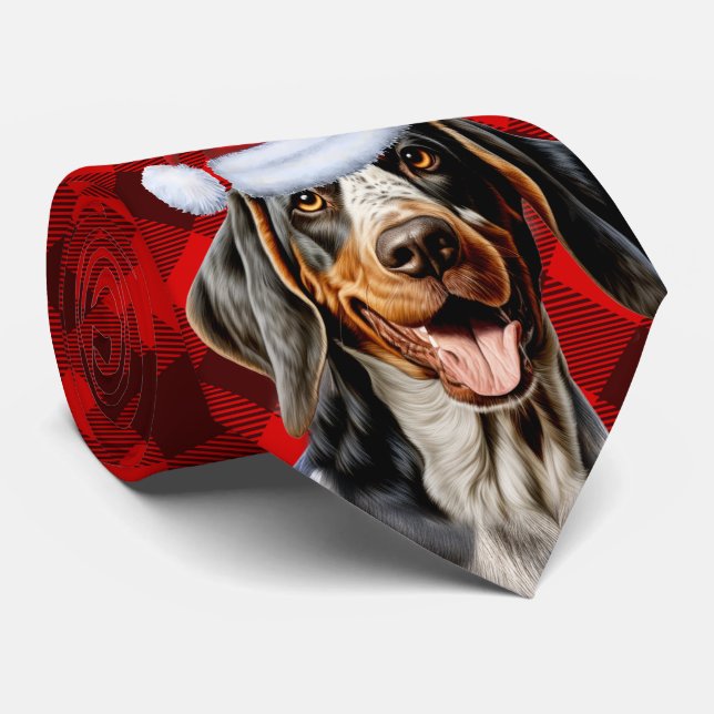 Bluetick Coonhound Dog Holiday Plaid Christmas Neck Tie (Rolled)