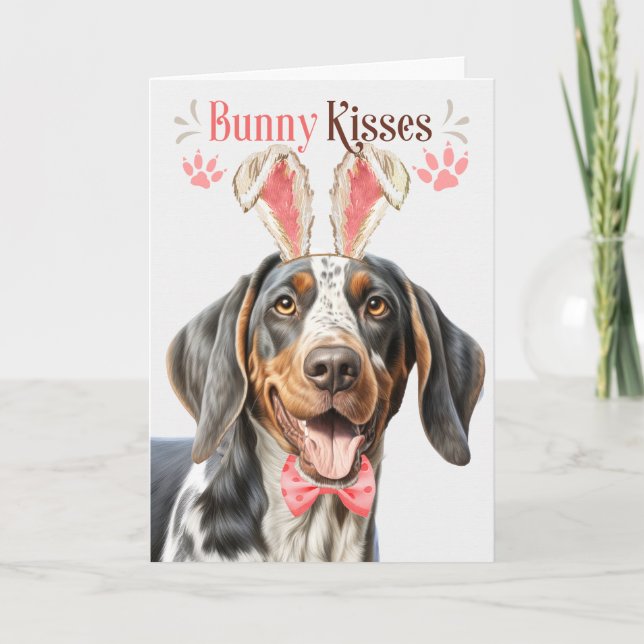 Bluetick Coonhound Dog in Bunny Ears for Easter Holiday Card (Front)