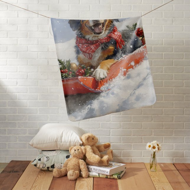 Bluetick Coonhound Dog in Sledge Christmas Baby Blanket (In Situ)