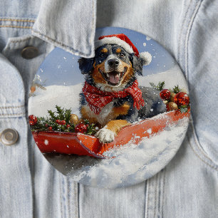 Bluetick Coonhound Dog in Sledge Christmas Button