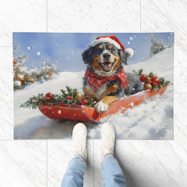 Bluetick Coonhound Dog in Sledge Christmas Doormat (Indoor)