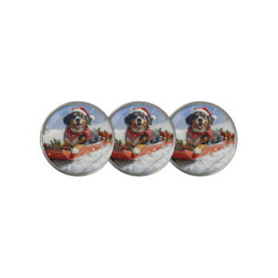 Bluetick Coonhound Dog in Sledge Christmas Golf Ball Marker