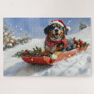 Bluetick Coonhound Dog in Sledge Christmas Jigsaw Puzzle