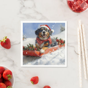 Bluetick Coonhound Dog in Sledge Christmas Napkins
