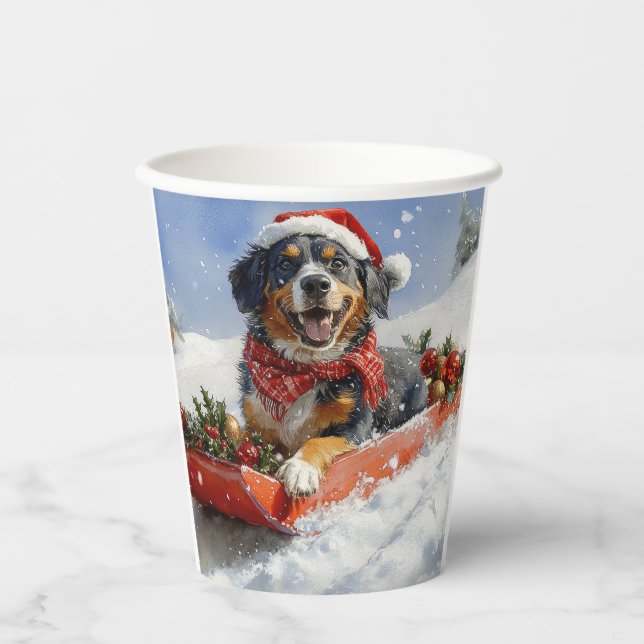 Bluetick Coonhound Dog in Sledge Christmas Paper Cups (Front)