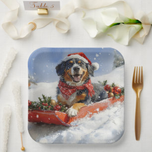 Bluetick Coonhound Dog in Sledge Christmas Paper Plates