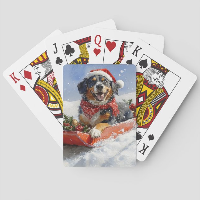 Bluetick Coonhound Dog in Sledge Christmas Poker Cards (Back)