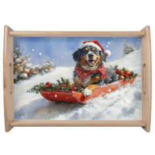 Bluetick Coonhound Dog in Sledge Christmas Serving Tray