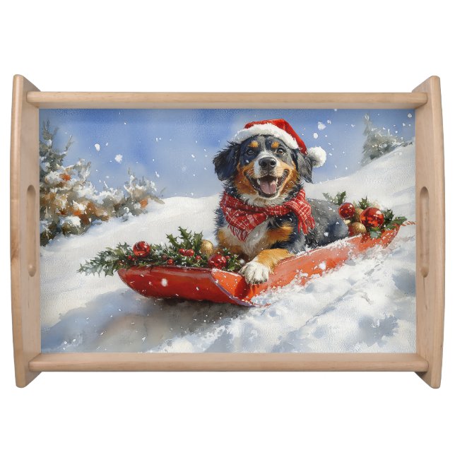 Bluetick Coonhound Dog in Sledge Christmas Serving Tray (Front)