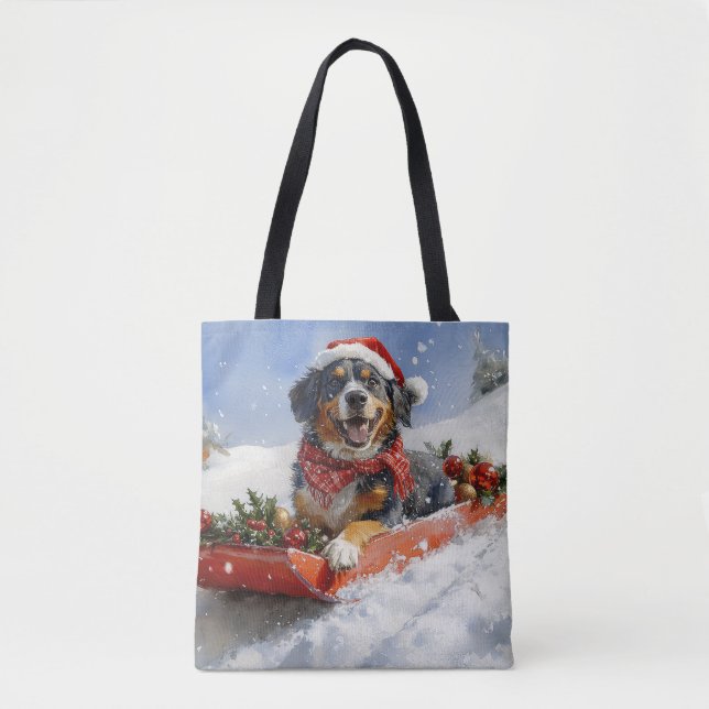 Bluetick Coonhound Dog in Sledge Christmas Tote Bag (Front)
