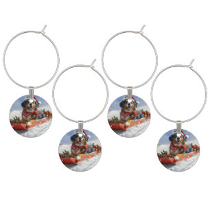 Bluetick Coonhound Dog in Sledge Christmas Wine Charm