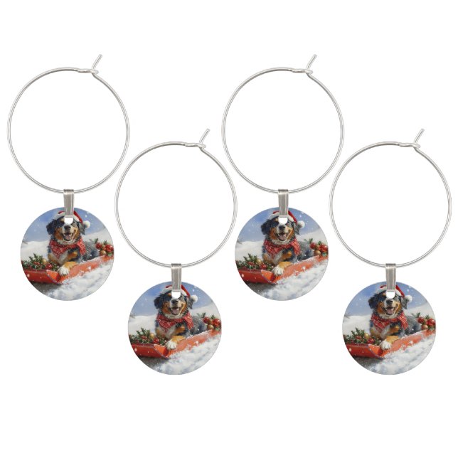 Bluetick Coonhound Dog in Sledge Christmas Wine Charm (Staggered)