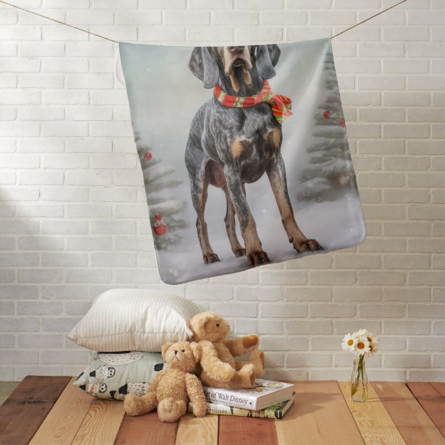Bluetick Coonhound Dog in Snow Christmas  Baby Blanket (In Situ)