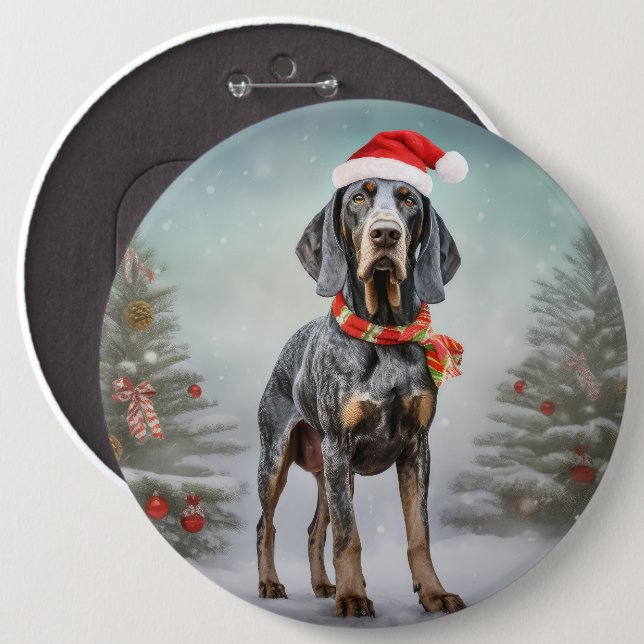 Bluetick Coonhound Dog in Snow Christmas  Button (Front & Back)