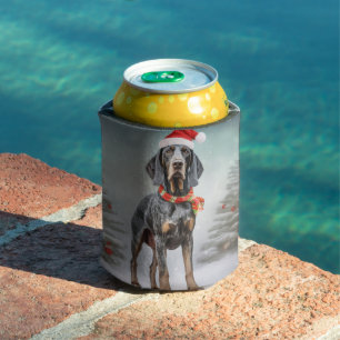 Bluetick Coonhound Dog in Snow Christmas Can Cooler