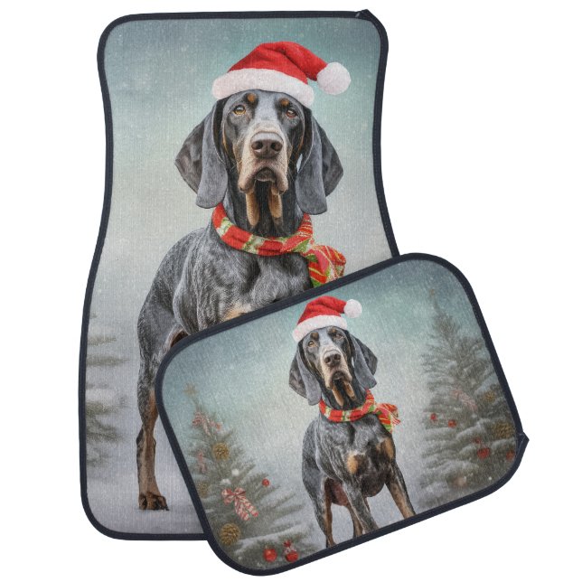 Bluetick Coonhound Dog in Snow Christmas  Car Floor Mat (Set)