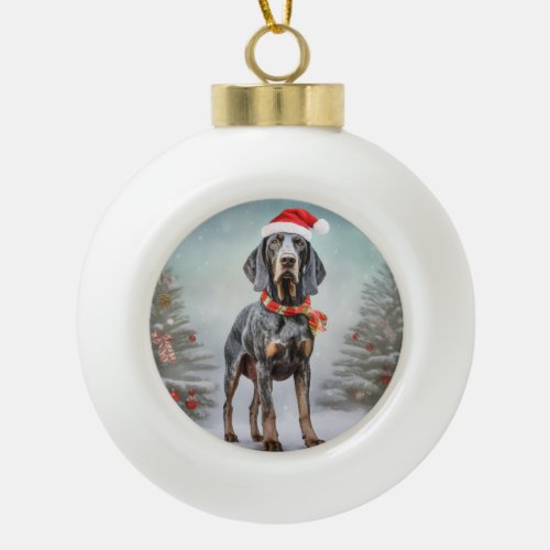 Bluetick Coonhound Dog in Snow Christmas  Ceramic Ball Christmas Ornament