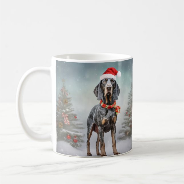 Bluetick Coonhound Dog in Snow Christmas  Coffee Mug (Left)