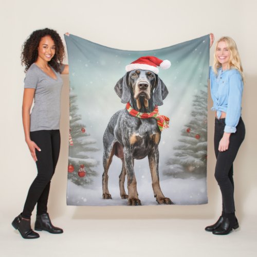 Bluetick Coonhound Dog in Snow Christmas  Fleece Blanket