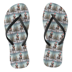 Bluetick Coonhound Dog in Snow Christmas Flip Flops