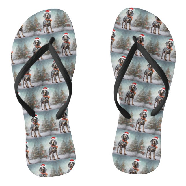 Bluetick Coonhound Dog in Snow Christmas  Flip Flops (Footbed)