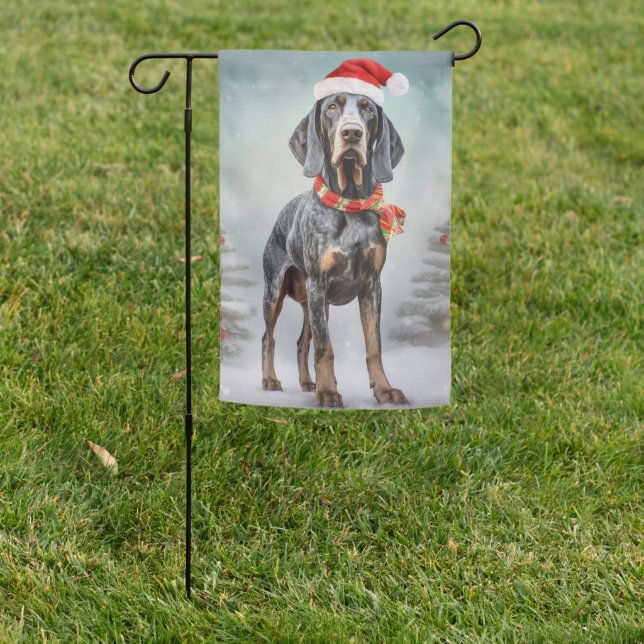 Bluetick Coonhound Dog in Snow Christmas  Garden Flag (In SItu)