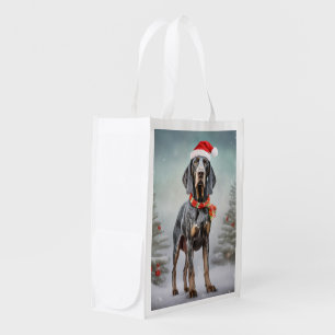 Bluetick Coonhound Dog in Snow Christmas Grocery Bag